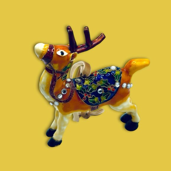 Vintage Ceramic Hand Painted Lusterware Reindeer Christmas Holiday Ornament RARE - Picture 8 of 8